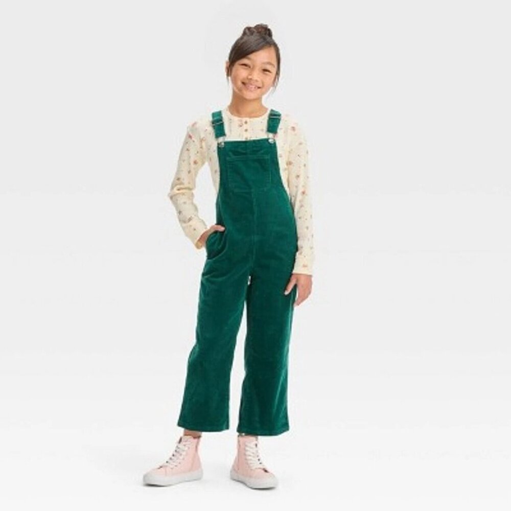 NEW Cat & Jack Girls' Corduroy Crop Overalls - Jade Green
